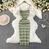 European and American Sexy Backless Sling Dress Women Summer New Elastic Striped Knitted Tight Slimming Sheath Long Dress