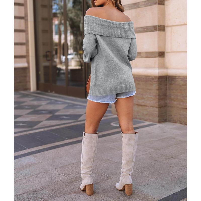 Winter Fall Women Solid Turtleneck Off Shoulder Pullovers Long Sleeve Sweaters Pullover Female Loose Knitted Jumper Outerwear