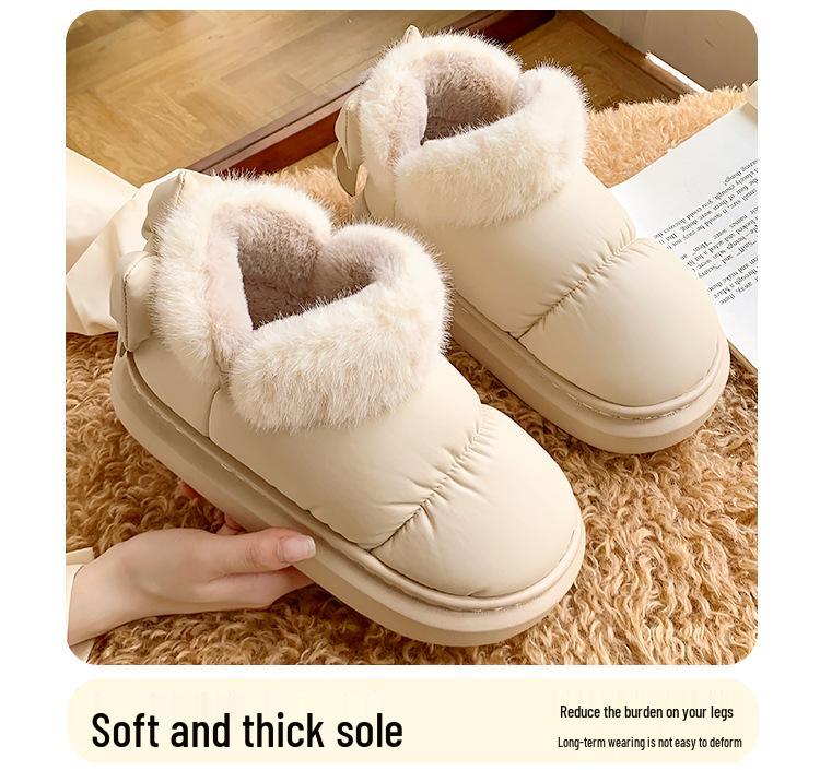 Women's Winter Velvet Bowknot Cotton Slippers with Heel Cover - 2023 Thick Sole, Warm, Girly Style for Outdoor Wear