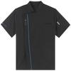 Unisex Lightweight Chef Jacket Stand Collar Short Sleeve Letter Embroidery Contrast Trim Kitchen Uniform Top