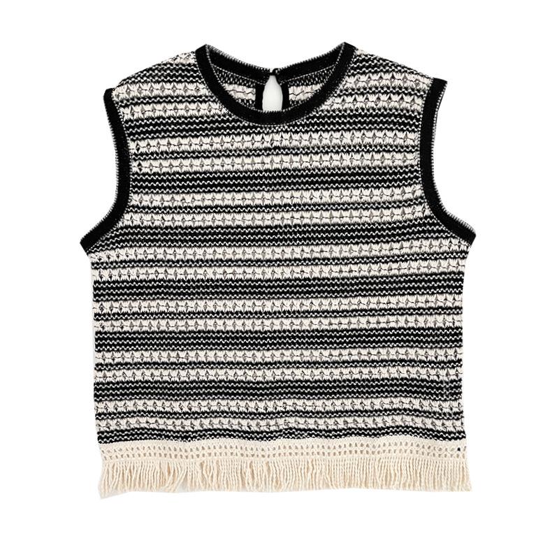 Korean Retro Hollow Sleeveless T-shirt with Tassel Hem - Summer 2024 Women's Western-Style Top