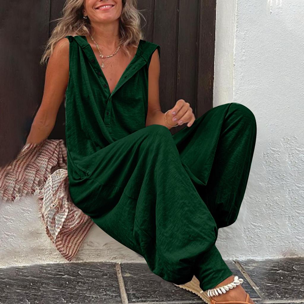 2025 Damenmode Ärmelloser Kapuzen-Jumpsuit mit langen Harems-Hosen