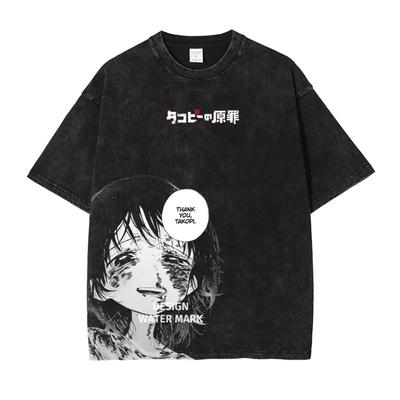 Takopis Original Sin T Shirt Takopii Kuze Shizuka Anime Vintage Yıkanmış Üstler Tişörtler Oversize Kısa Kollu Tişört Erkek