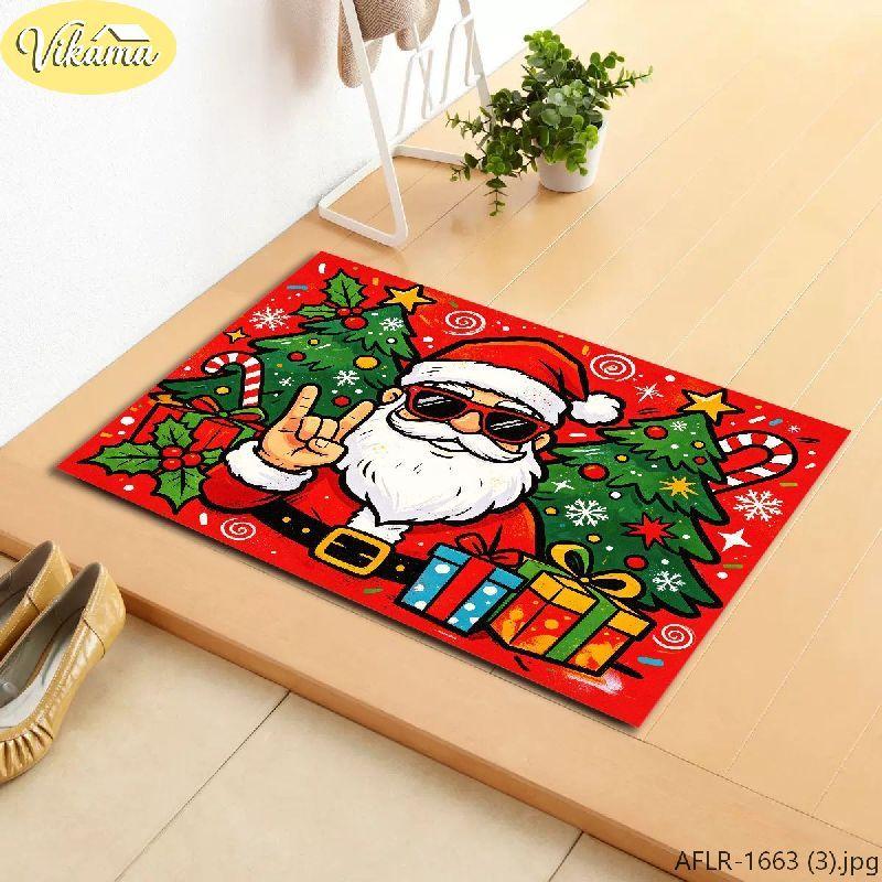 Graffiti Christmas Welcome Doormat, Rock ‘n’ Roll Santa Design Doormat, Non-Slip, Washable Entryway Rug, Home Decor