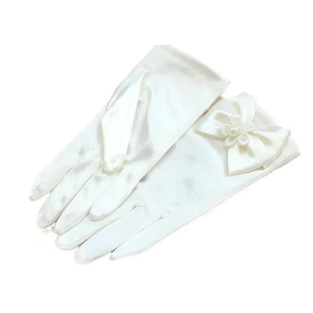 New Sweet Satin Flower Child Gloves White Gloves for Kids Children Girls Wedding Gloves with Bow Kids Fashion Children's Mittens