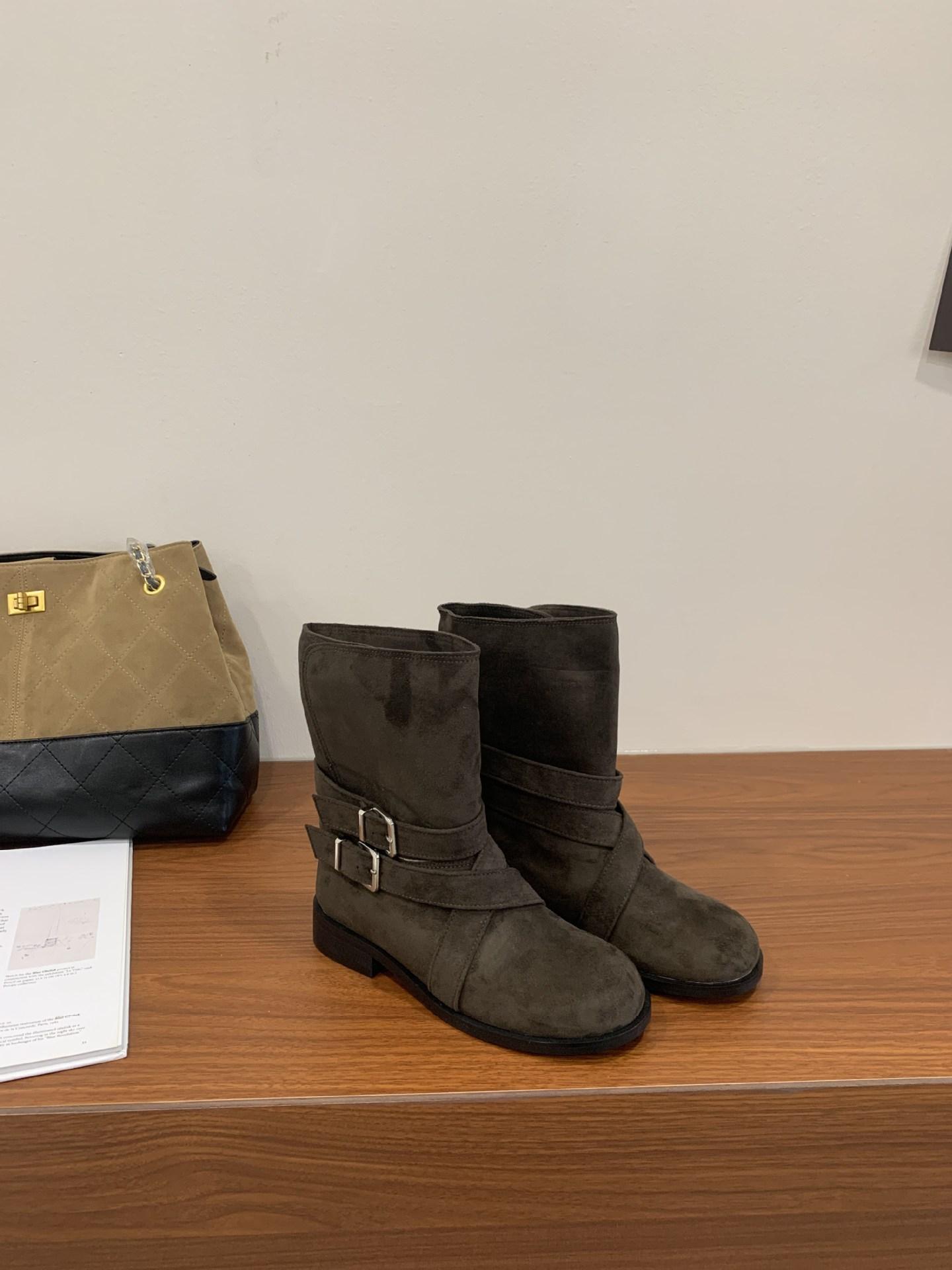 

2025 autumn new retro low-heeled Maillard short boots slim Korean version boots women 39 зелений