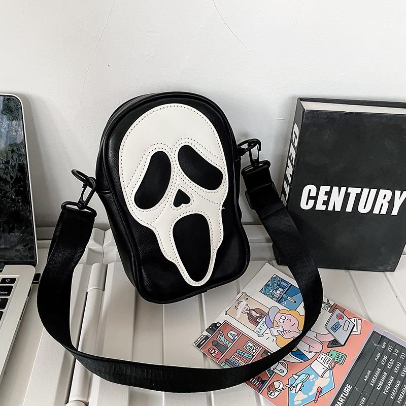 Crossbody bag men's and women's Korean version niche trend funny ghost skeleton Crossbody shoulder bag, soft phone small satchel