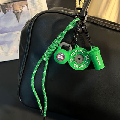 Fitness Keychain Gym Lover Dumbbell Barbell Water Cup Keyring Silicone Weight