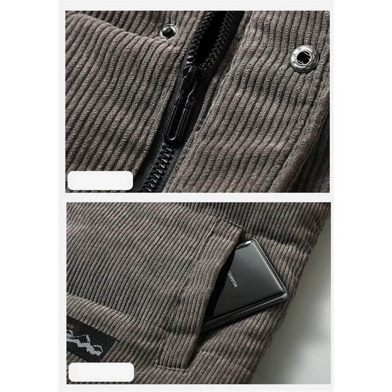 New Vest Jacket Men's Autumn Winter Warm Sleeveless Coat Stand Collar Padded Waistcoat Corduroy Work Wear Male Clothes 5XL