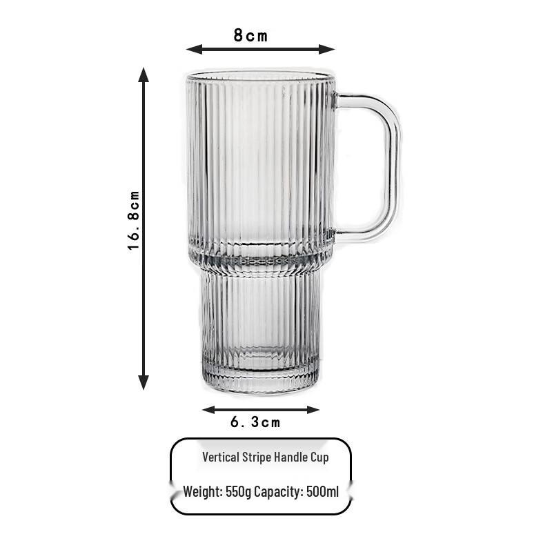 Shangqi 500ml Vertical Stripe Glass Straw Cup with Handle