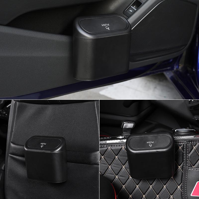 Hanging Car Trash Can with Lid & Side Door Storage