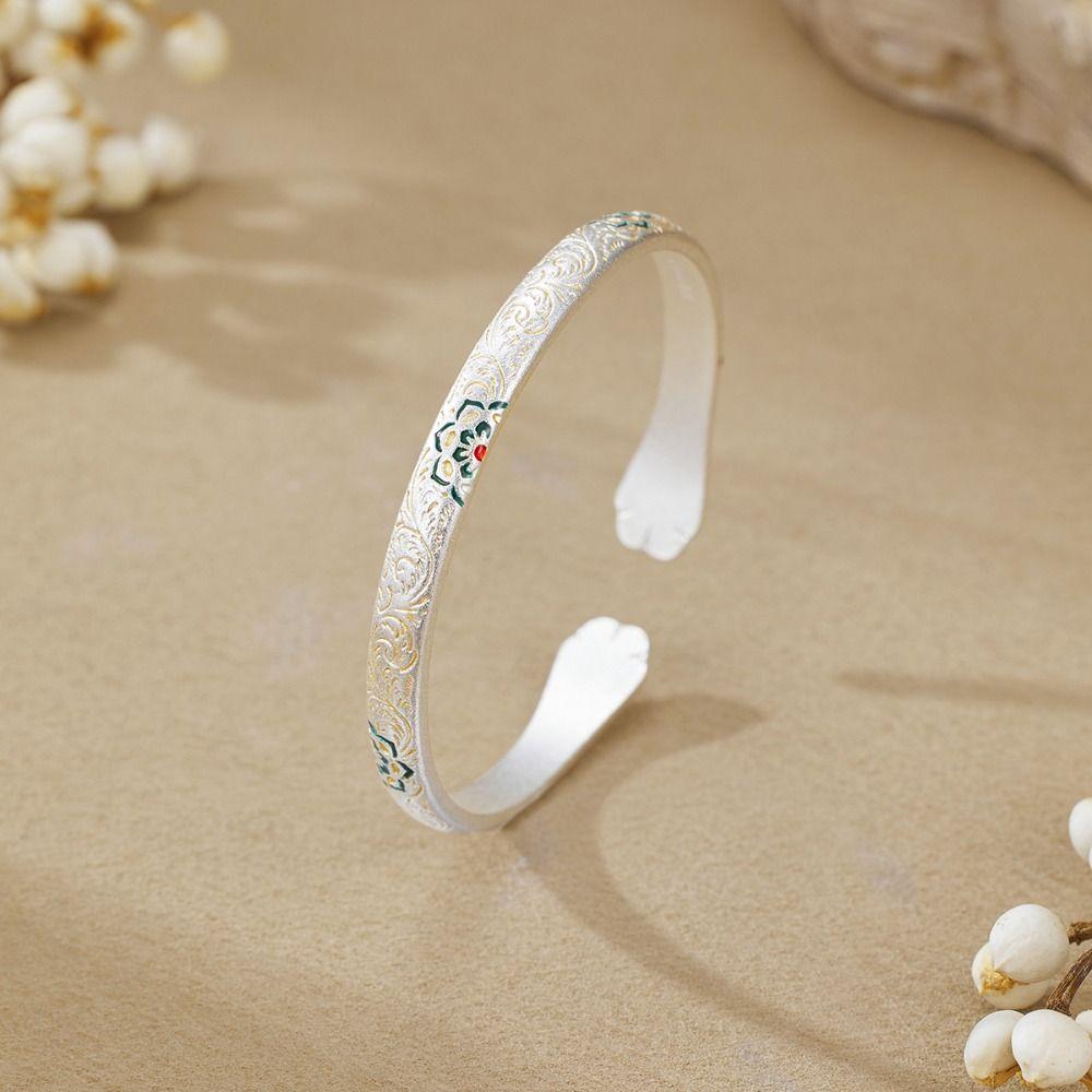 Traditional Enamel Flower Bangle Cat Paw Women's Opening Bracelet  Jewelry Gifts