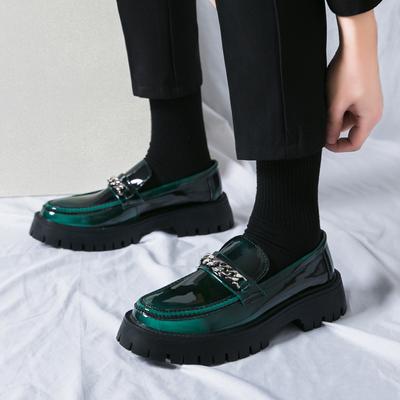 Herren Britischer Stil Lackleder Business Slipper Herren Plateau Freizeitschuhe Kettendesign Herren Oxfords Grün Streetwear Schuhe
