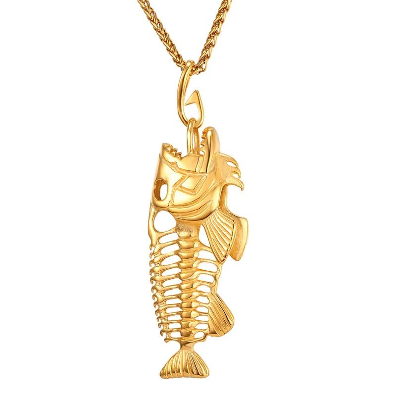 

Fish Bone Pendant Necklaces Stainless Steel Gothic Fishing Jewelry Gift for Fishing Enthusiast for Husband Father