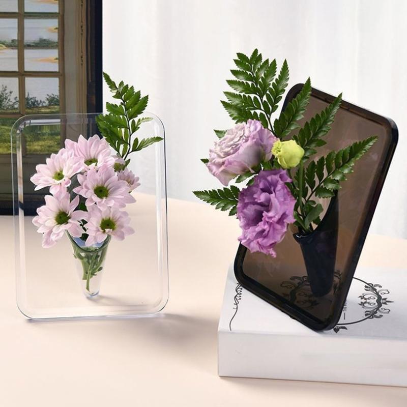 Acrylic Photo Frame Vase Modern Hydroponic Flower Vase Desktop Plant Holder Ornament Home Gift Wedding Table Center Decor
