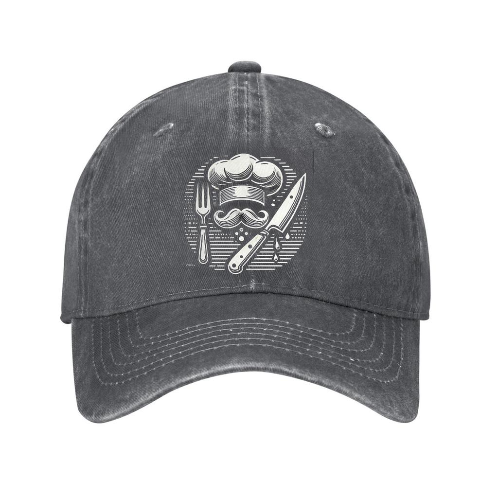 Cotton Chef-Themed Baseball Cap with Adjustable Curved Brim - Lightweight, Sun-Protective Dad Hat for Outdoor Activities, Black