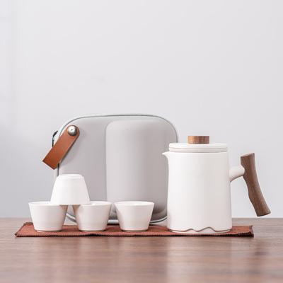 Travel Tea Set Kuaike Cup One Pot Four Cups Teapot Guochao Portable Outdoor High-end Ceramic Wooden Handle