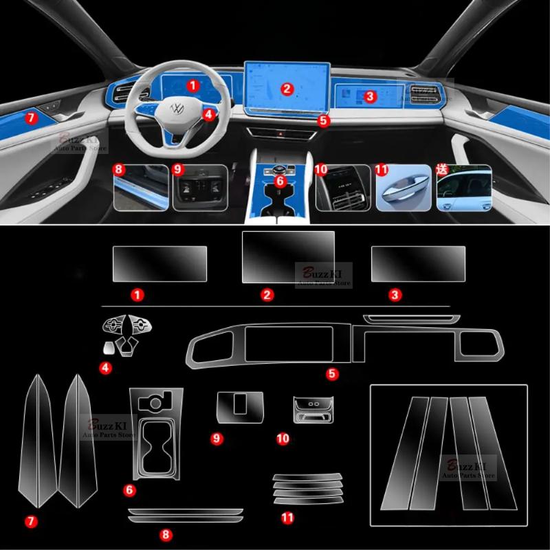 For VW Tiguan L Pro 2024-Pre Car Interior Center Console Transparent TPU Protective Film Anti-scratch Repair Film Accessories