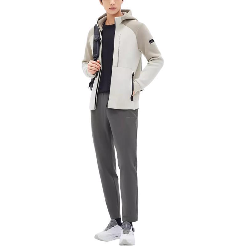 Anta Spliced Letter Hooded Cardigan Jacket Men Jacket Charcoal-Gray Chalk-White 152417705-1