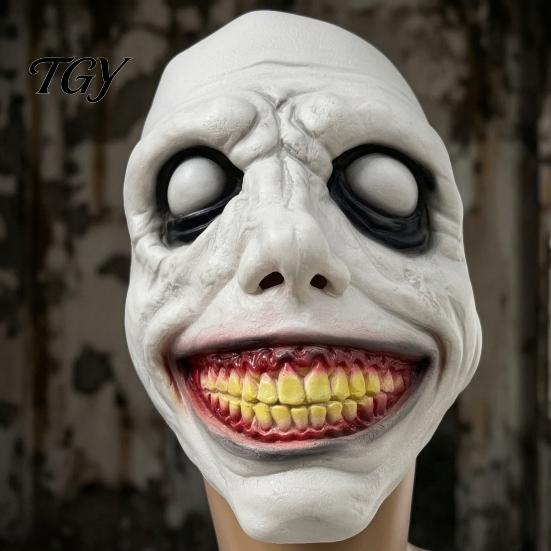 Creepy Evil Smile Cosplay Props Halloween Exorcist Mask, Double Layer Jack Latex Face Realistic Horror Masks Headpiece for Party, Scary Prop