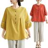 Fat Mama Plus Size Women's Ethnic Cotton Linen Button-Up Shirt - Round Neck, Loose Fit for Spring/Summer, Ideal for Middle-Aged and Elderly.