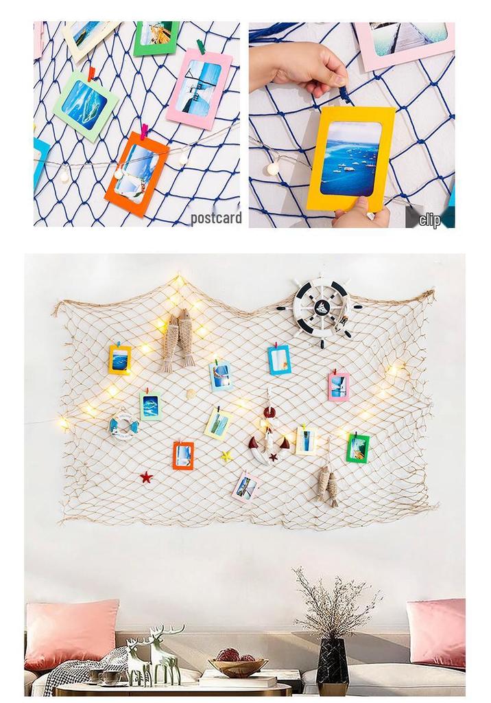 Mediterranean Style Cotton Rope Decorative Fishing Net with Shells for Wall Decor