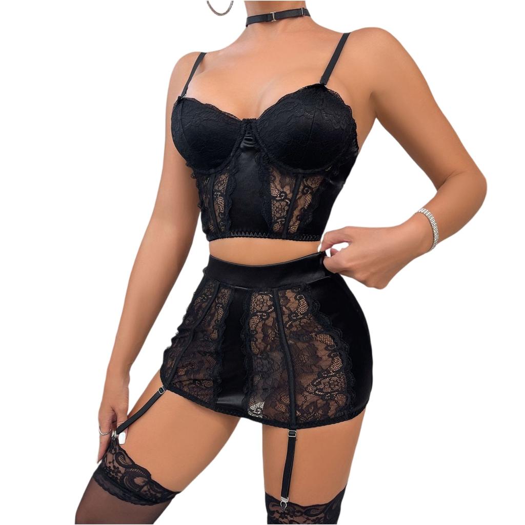 Women's Sleepwear  Spaghetti Strap Dress  Transparent Sexy Nightgowns Lace Slip Pajamas  Sexy Set Lingerie