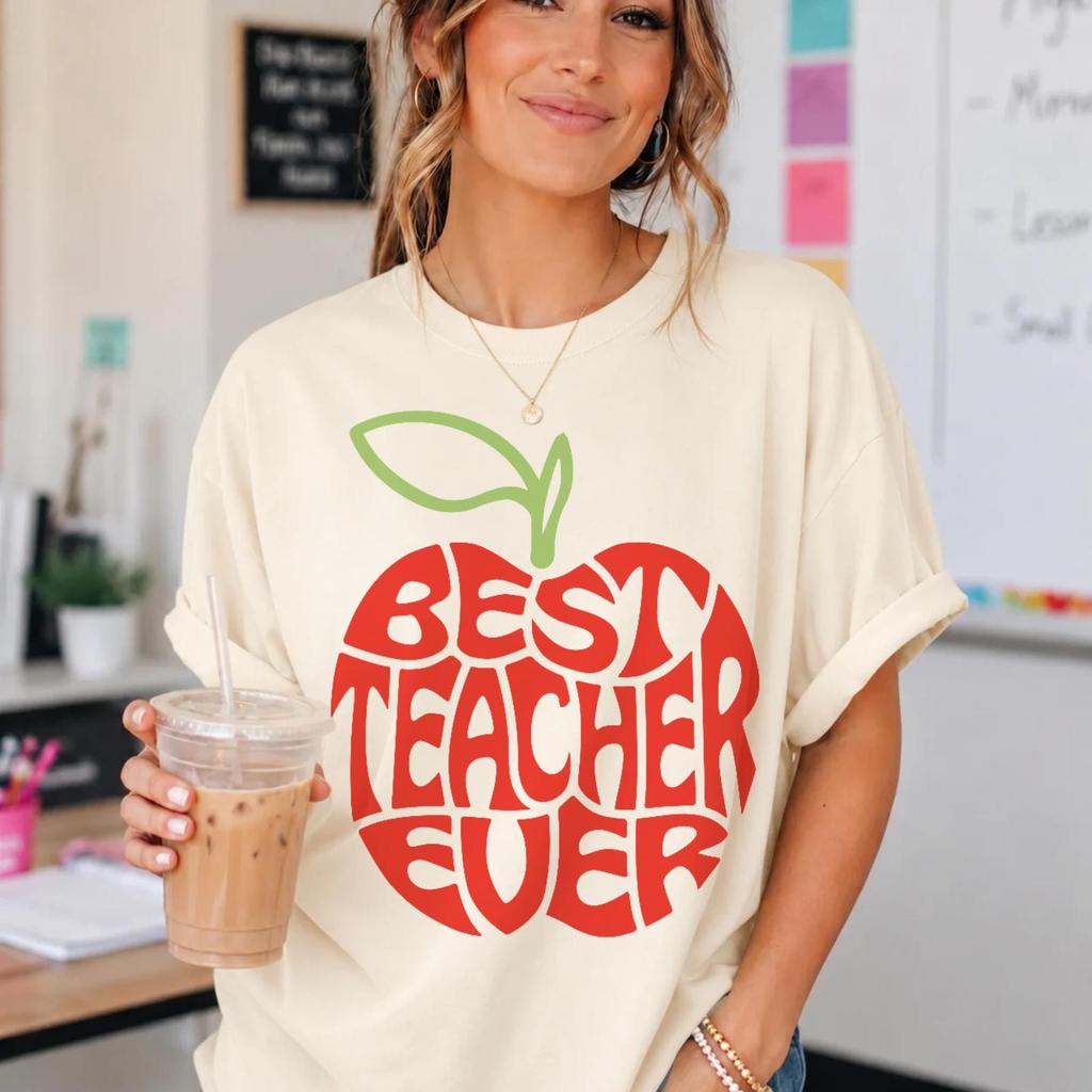 Best Teacher Ever Apple Graphic T-Shirt | Teacher Appreciation Tee