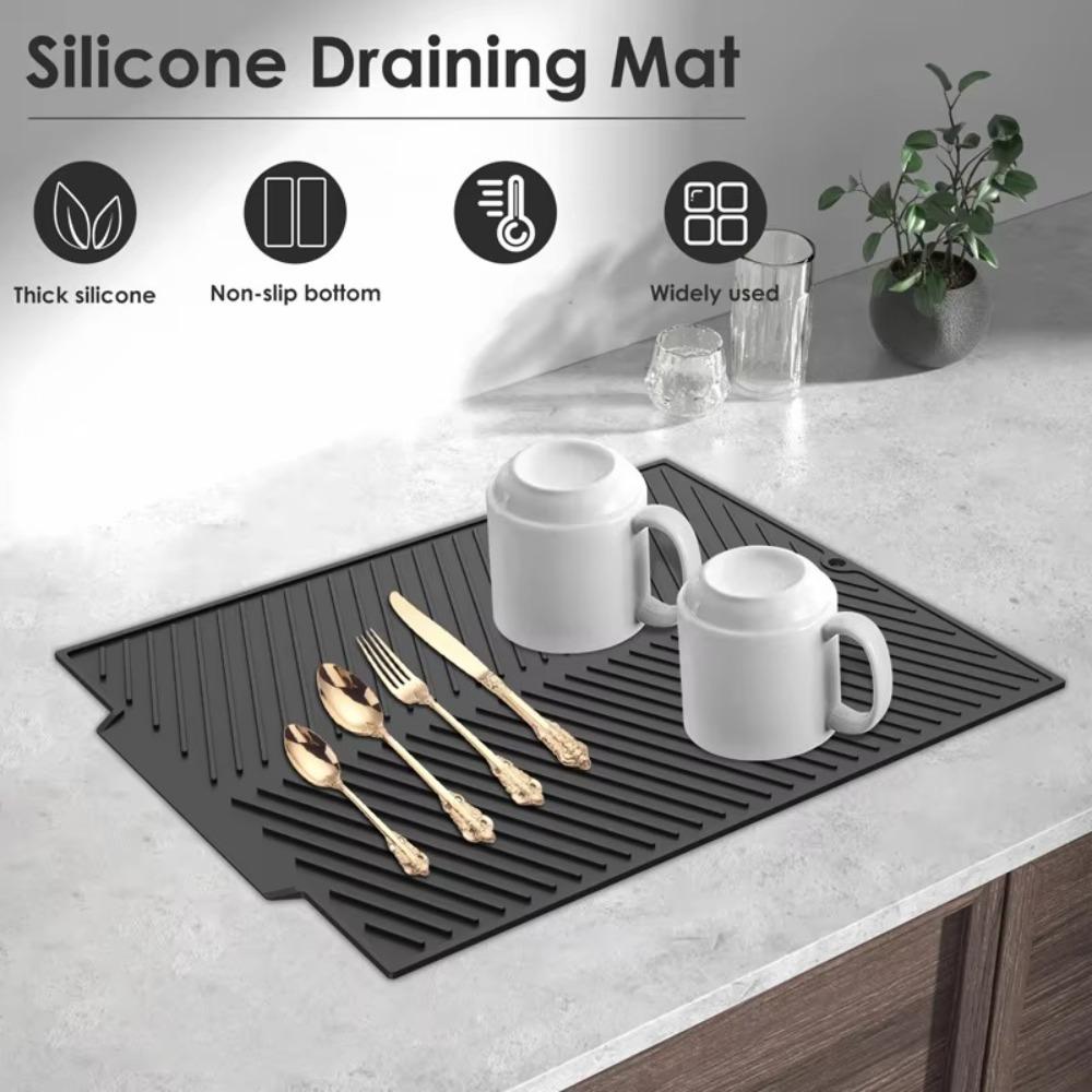 Raised Edges Draining Board Mat Drying Pad Countertop Mat Durable Water Filter Pad  Pot