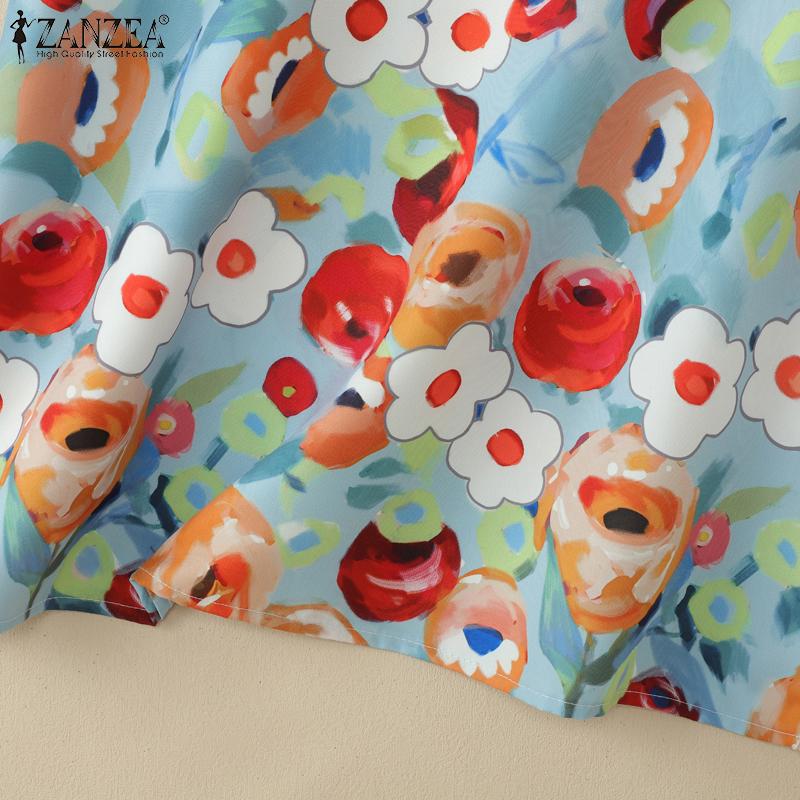 ZANZEA Women Casual Round Neck Summer Short Sleeve Print Blouse