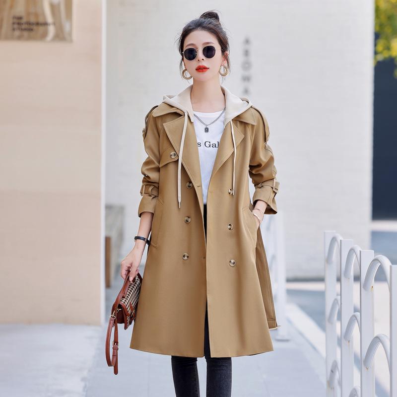 

Женский двубортный тренч - Приталенный корейский стиль для весны и осени M 90-110 kg хаки