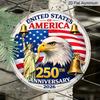 2D Flat, 1pc Round USA 250th Anniversary 2026 Aluminum Hanging Sign, Patriotic Bald Eagle Statue of Liberty Liberty Bell Design, Retro Metal Wall
