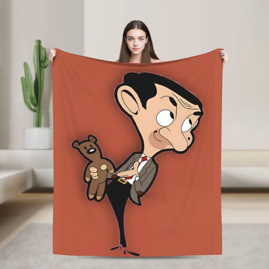 Mr. Beans Teddy Bear Blankets Fleece Spring/Autumn Cartoon Multifunction Soft Throw Blanket For Bedding Travel Bedding Throws