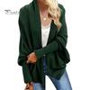 Dámský kardiganový kabát bez límce s netopýřími rukávy a dlouhým rukávem, otevřený vpředu, pletený kabát, elastické manžety, jednobarevný, volný střih, pletený kardigan