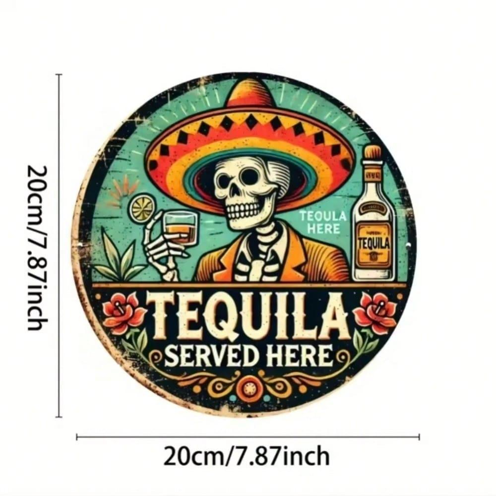 Tequila Servie Ici Panneau Mural en Métal Décor Rétro pour Bar Maison Pub Art en Tôle Vintage