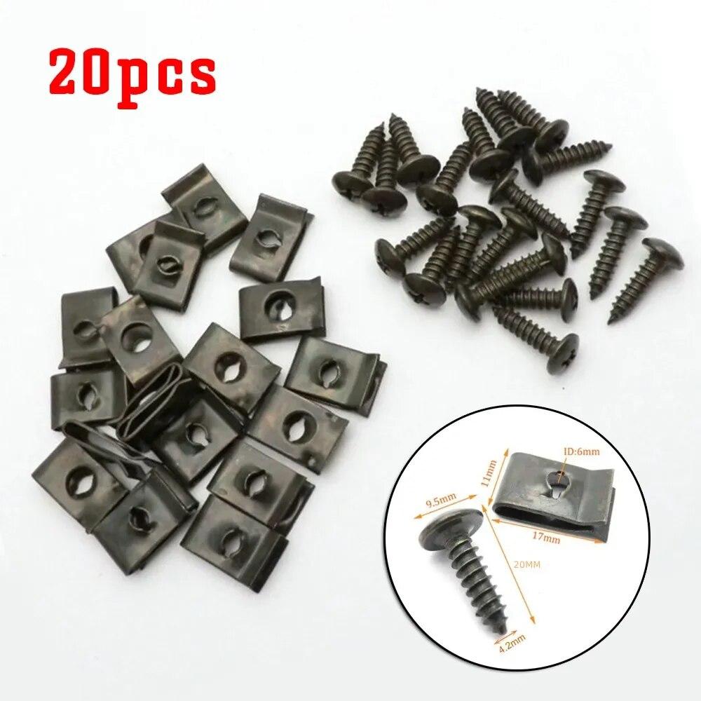40pcs Mixed U-Type Metal Screw Clips with Anti-Rust Protection for Car & Motorcycle Fastener Tapping Buckle