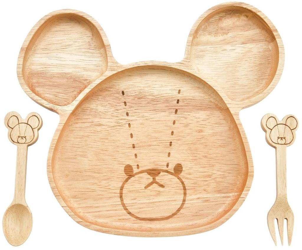 Yaxell The School Wooden Plate Cutlery Dishwasher Natural Present Bears' Children's & Set, Safe, Wood, Gift,