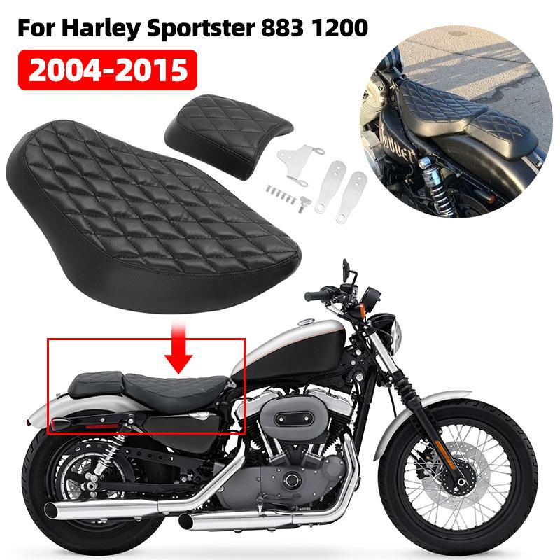 For Harley Sportster XL 883 1200 Iron 883 04-18 Motorcycle Diamond Stitched Two-Up Front Driver Rear Passenger Cushion Seat Pad