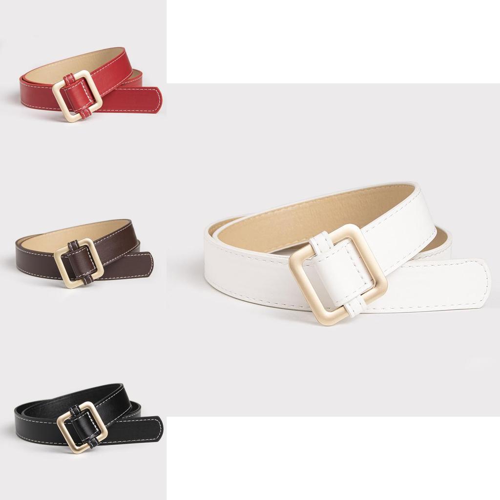 Womens Rose Gold Square Buckle Leather Belt With Metal Clasp For Casual Office Wear