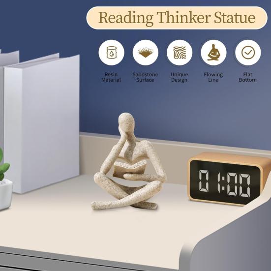 Resin Thinker Statue Bookshelf Decor, Abstract Reading Figure Sculpture, Modern Office Desk Ornament, Inspirational Gift for Teachers & Book Lovers