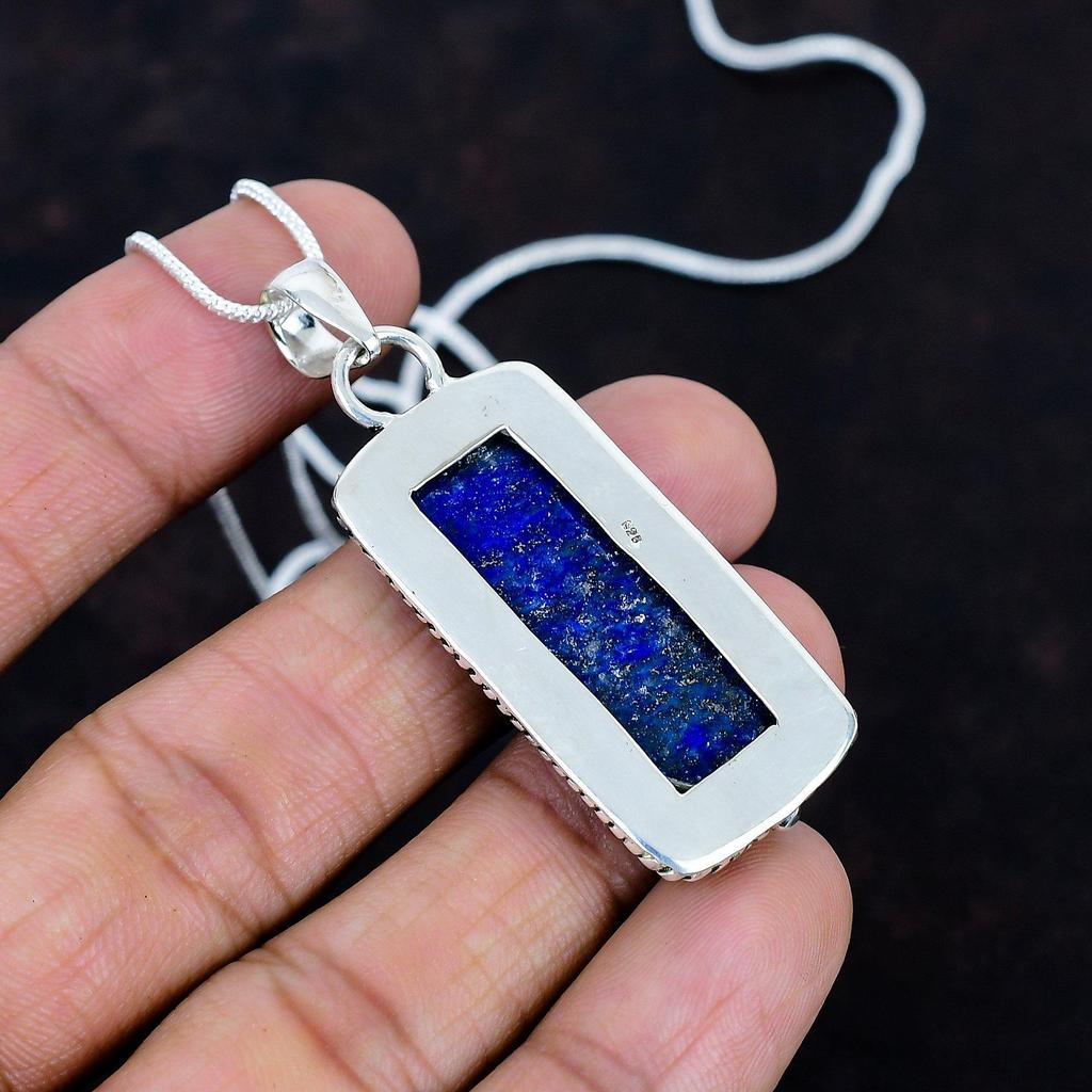 Lapis Lazuli Real Gemstone Pendant 925 Sterling Silver Pendant Handmade Jewelry