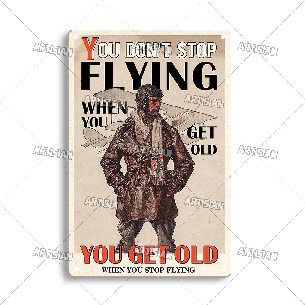 Artisian Flying Metal Sign Pilot Tin Plaque Flight Attendant Decorative Poster Wall Decor Garage Bar Pub Club Hotel Cafe Kitchen