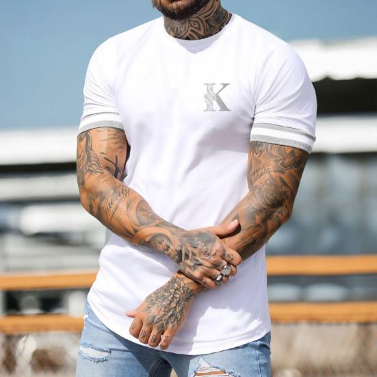 O-Neck Short Sleeve Thin Men T-shirt Summer Letter K Print Sport Tee Shirt Streetwear