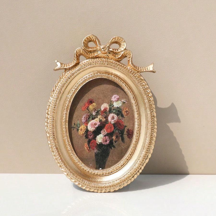 Classic Retro Photo Frame, Vintage Faux Wood Carving Frame, Decorative Desktop/Wall Frame, Gold Floral Engraving, Home Decor, Resin Frame