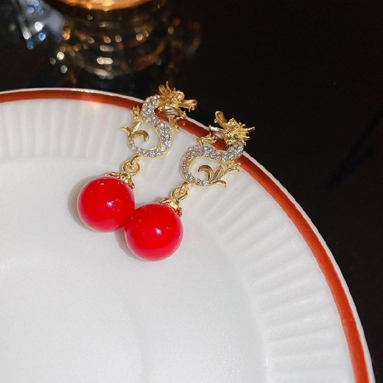 Delicate Dragon Year Ear Studs with Diamond Embellished Stylish Drop Ear Rings