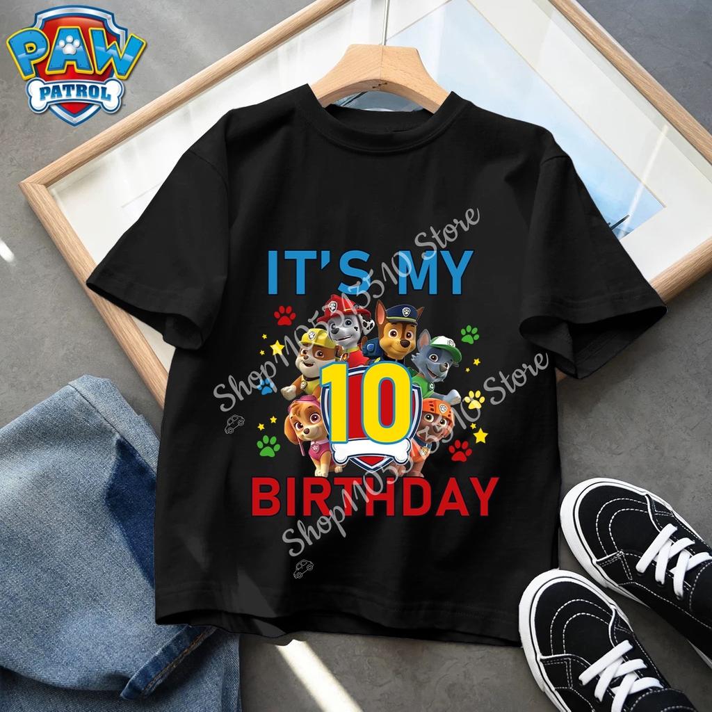 Paw Patrol Number T-Shirt Simple Ummer Birthday Clothes ChildBasic White Black Short Sleeve Anime Cartoon Chase Skye Sren Gift