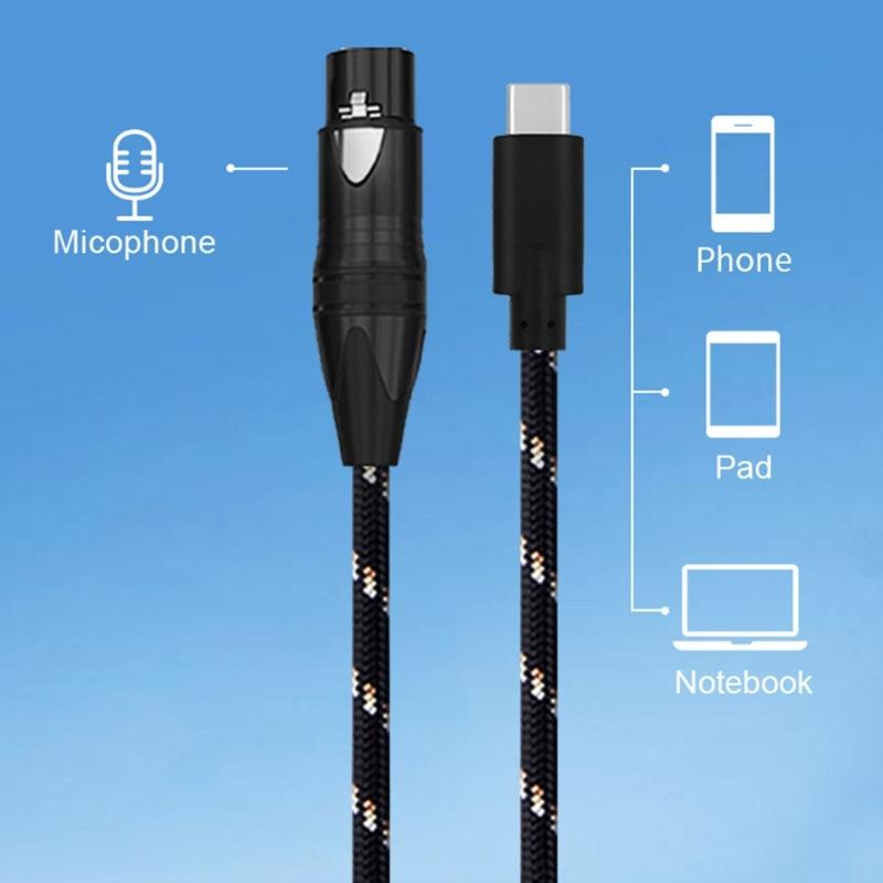 Professional USB C Male to 3Pin Female Mic Cable Dynamic Mic Recording Cord Converters Wire for Dynamic Microphones