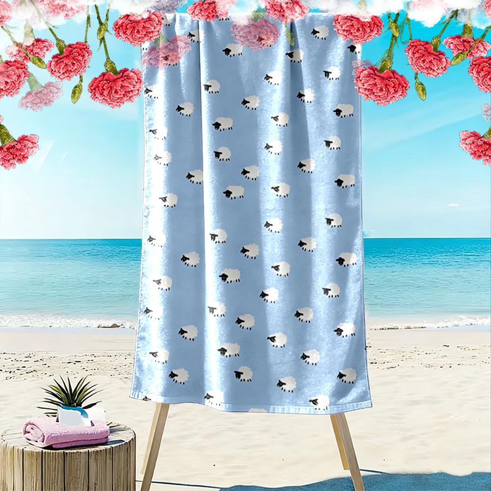Cartoon Sheep Pattern on Blue Background Beach towel quick-drying for travel outdoor sports jogging beach and swimming