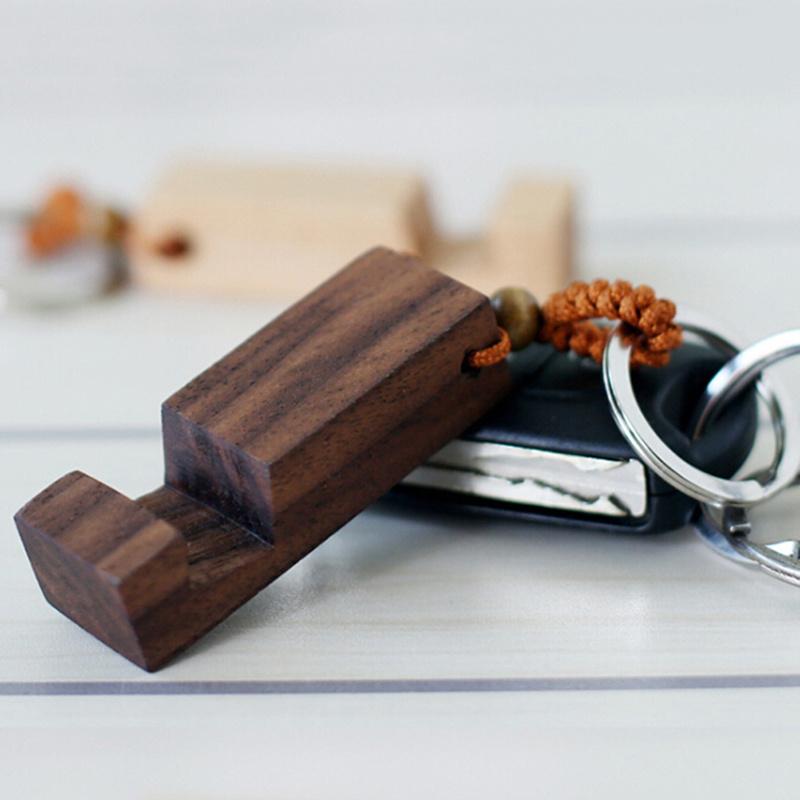 

New Retro Wood Mini Phone Stand Keychain Car Keyringfashion Accessorie Phone Holder Stand Pendant Portable lightweight