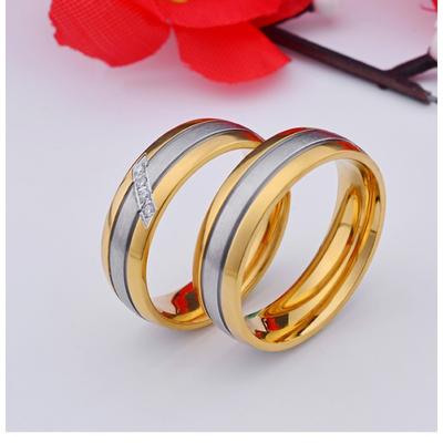 Golden Diamond Studded Mens and Womens Rings Titanium Steel Couples Rings